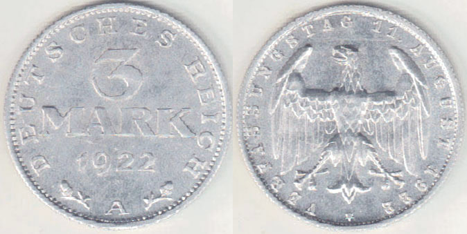 1922 A Germany 3 Mark A000045